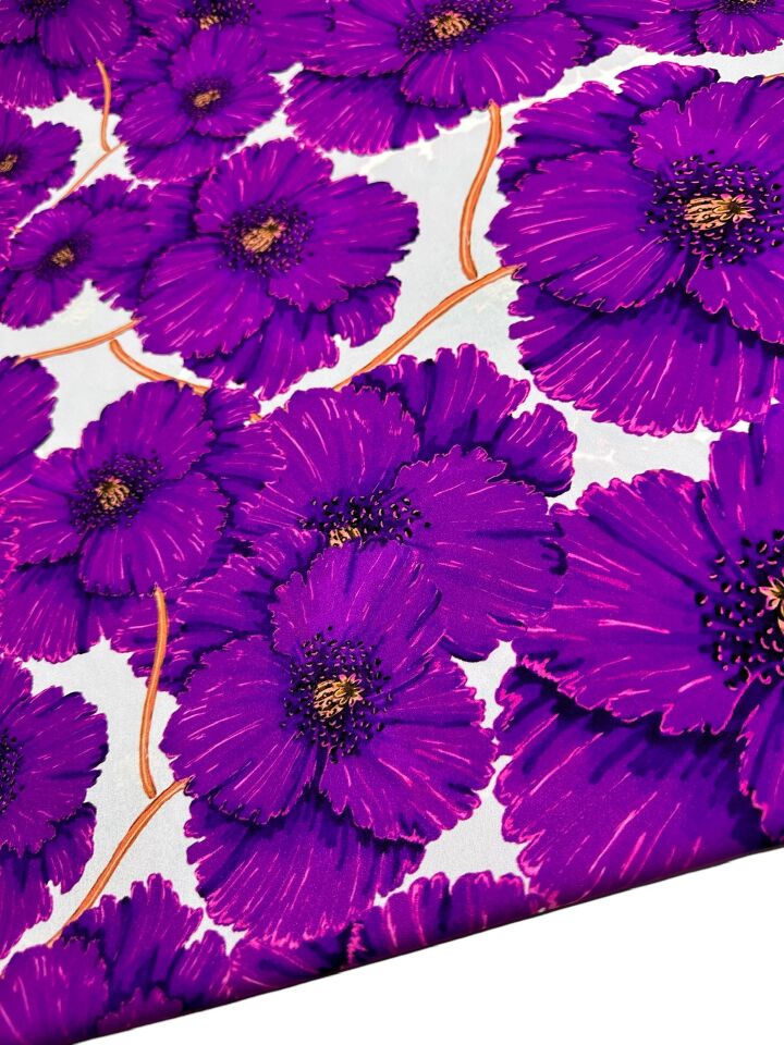 Mor Geranium Desen Elbiselik Gömleklik Krep Kumaş