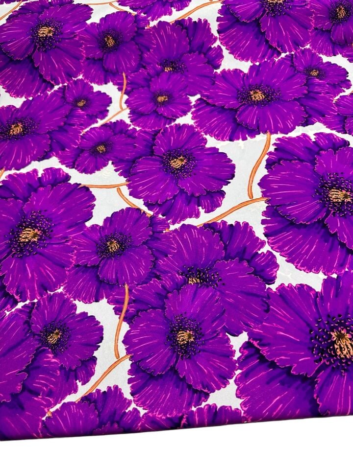 Mor Geranium Desen Elbiselik Gömleklik Krep Kumaş