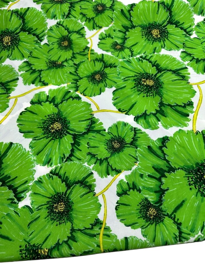 Yeşil Geranium Desen Elbiselik Gömleklik Krep Kumaş