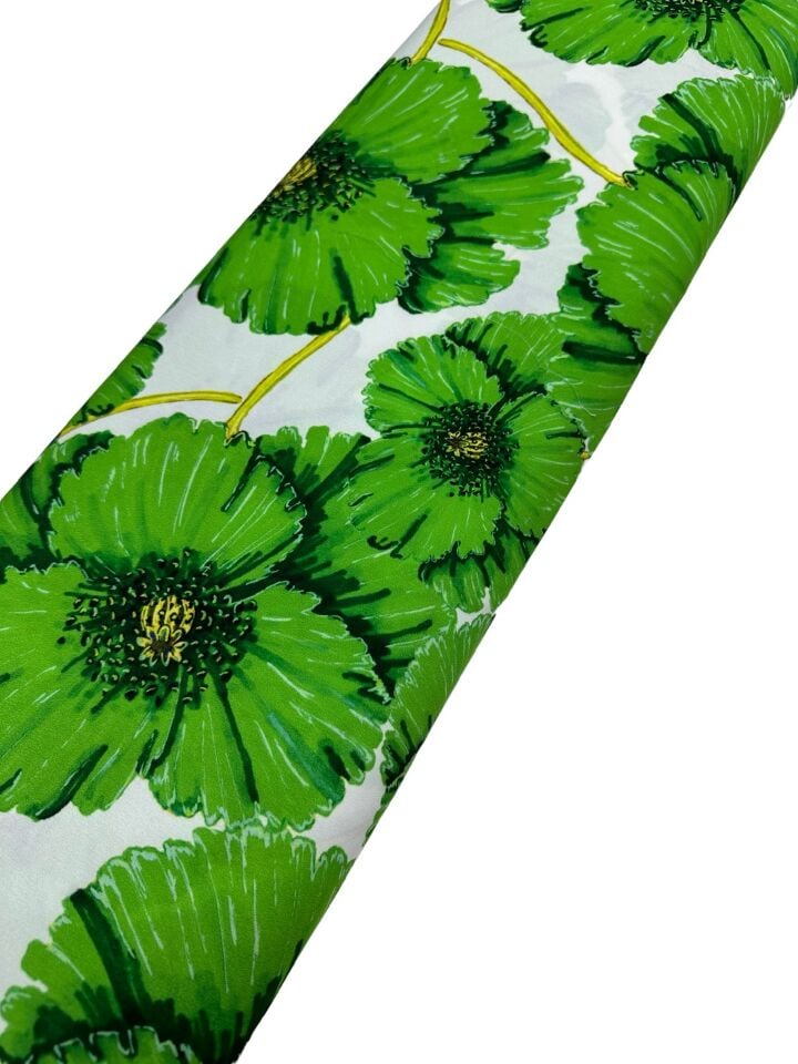 Yeşil Geranium Desen Elbiselik Gömleklik Krep Kumaş