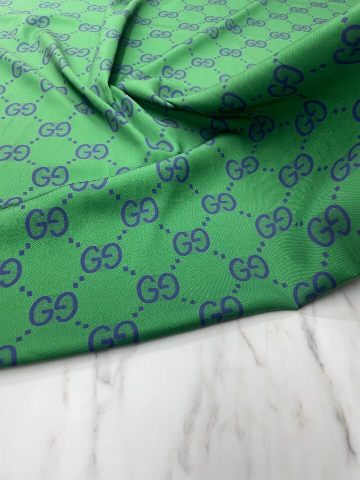 Yeşil GG Desen Elbiselik Gömleklik Tivil Saten Kumaş