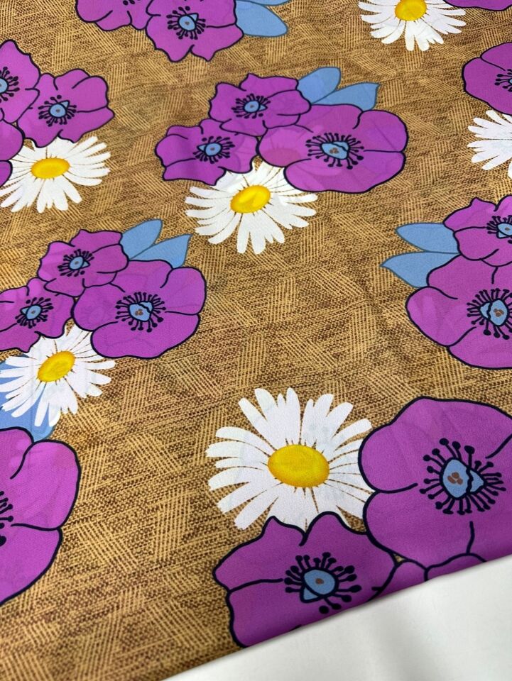 Geranium Desen Elbiselik Gömleklik Krep Kumaş