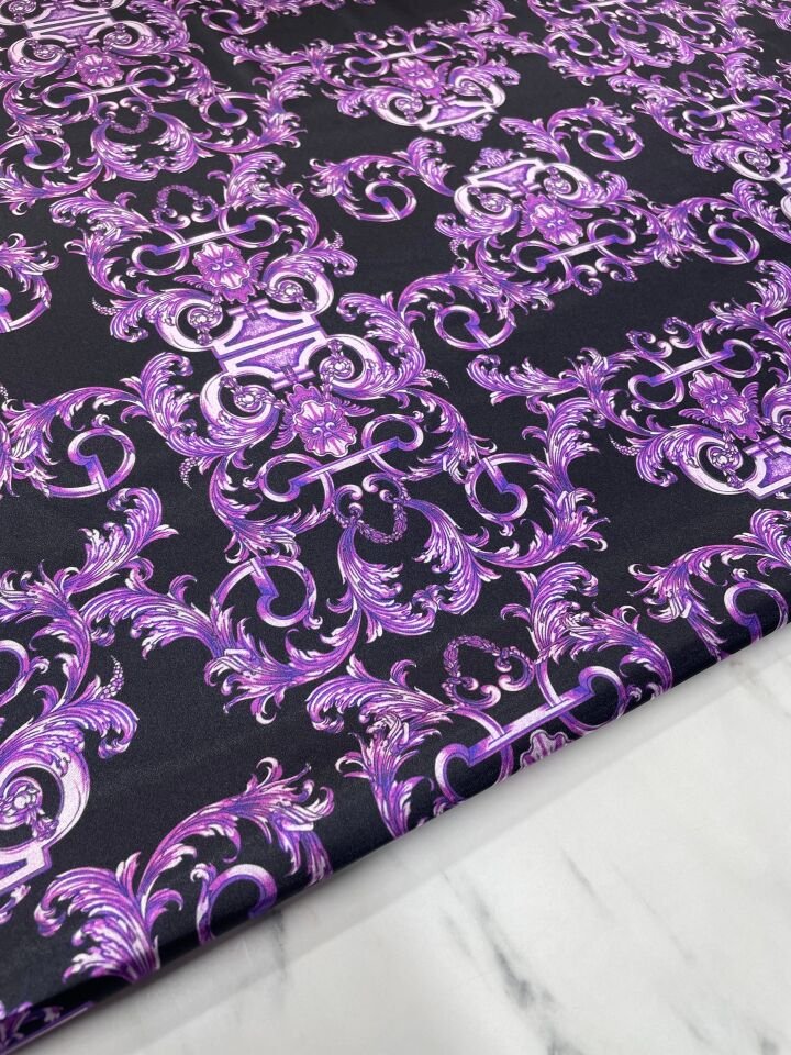 Mor Nakış Desen Elbiselik Gömleklik Tivil Saten Kumaş