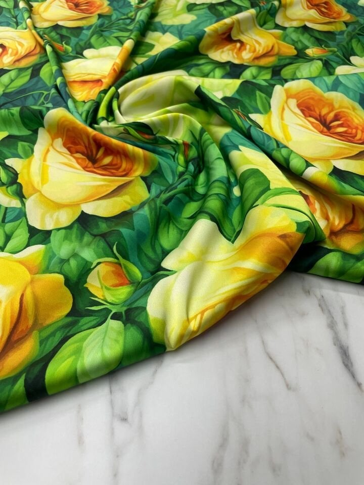 Gül Desen Elbiselik Gömleklik Tivil Saten Kumaş