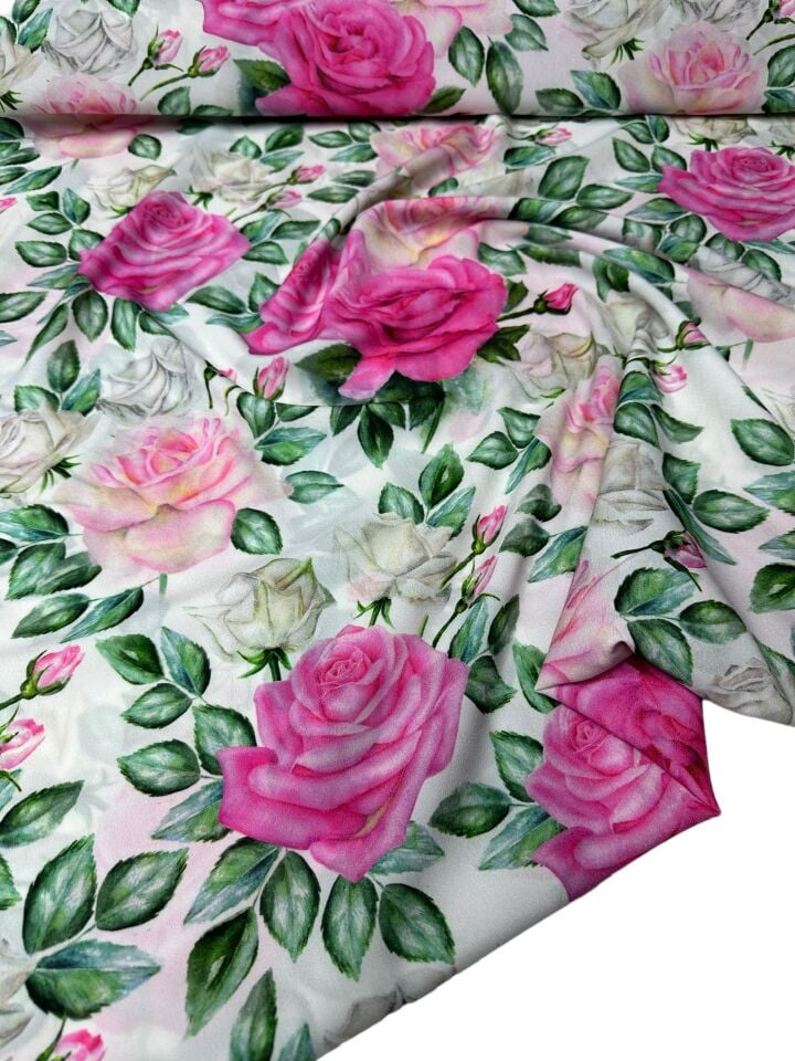 Gül Desen Elbiselik Gömleklik Krep Kumaş