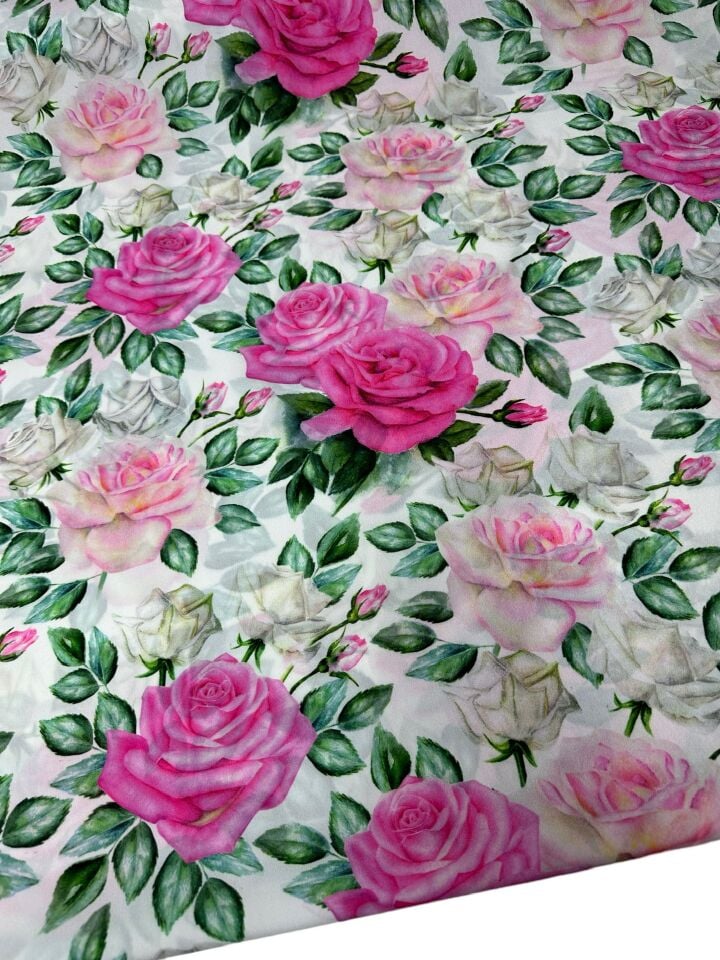 Gül Desen Elbiselik Gömleklik Krep Kumaş