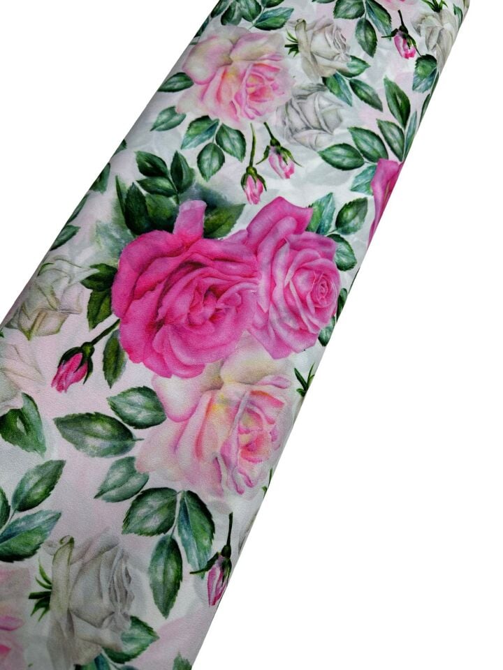 Gül Desen Elbiselik Gömleklik Krep Kumaş