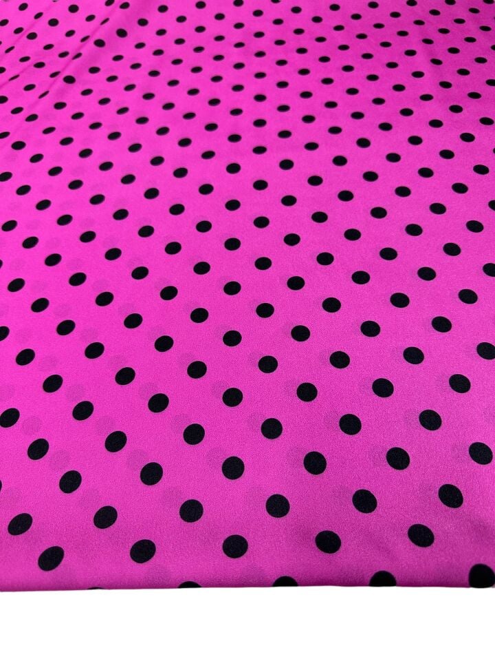 Fuşya Puantiye Desen Elbiselik Gömleklik Krep Kumaş