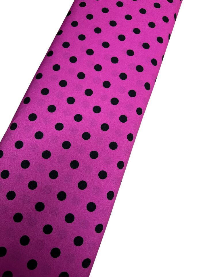 Fuşya Puantiye Desen Elbiselik Gömleklik Krep Kumaş