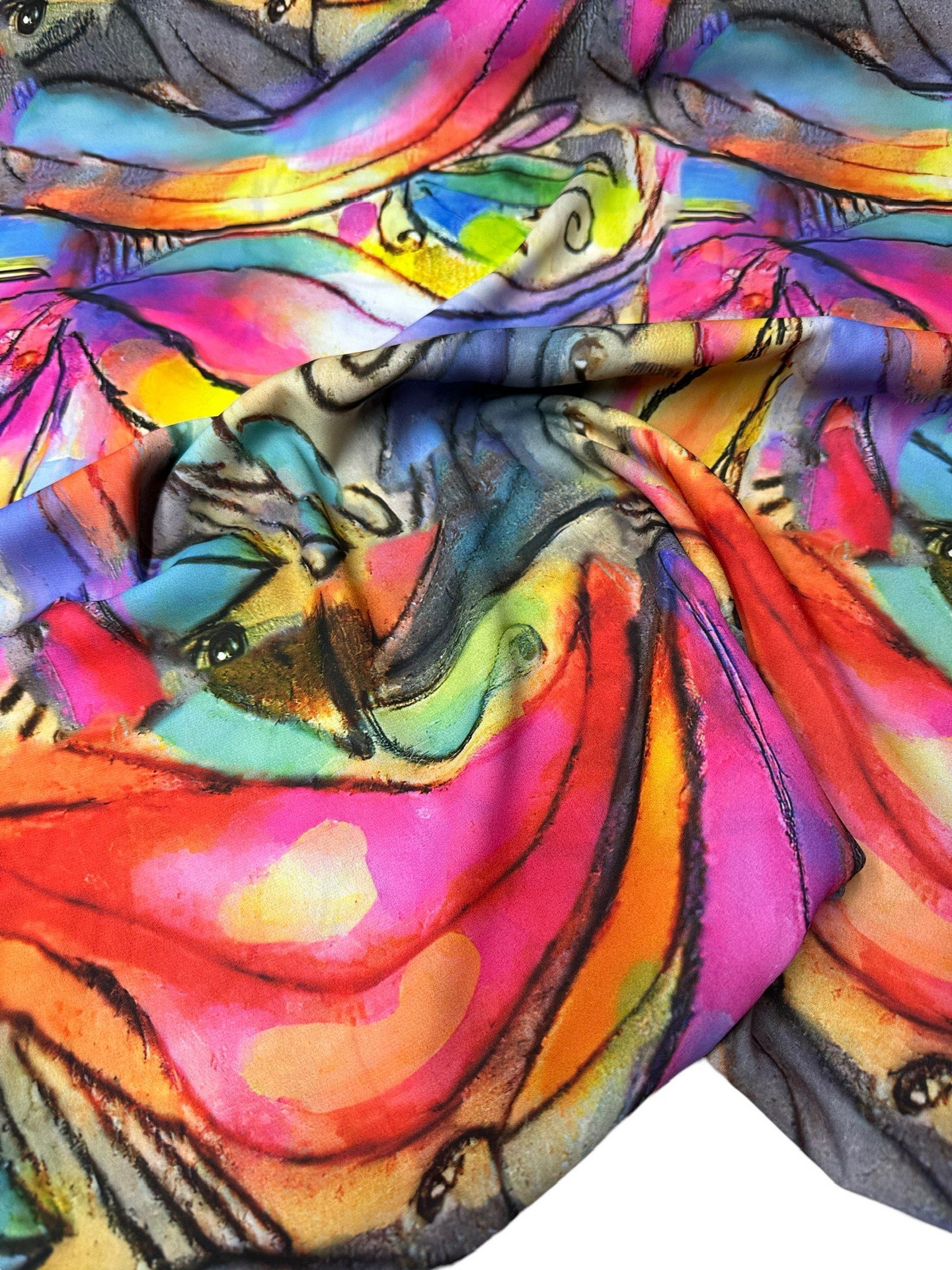 Renkli Desen Elbiselik Gömleklik Krep Kumaş