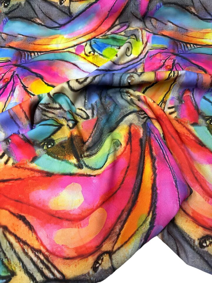 Renkli Desen Elbiselik Gömleklik Krep Kumaş