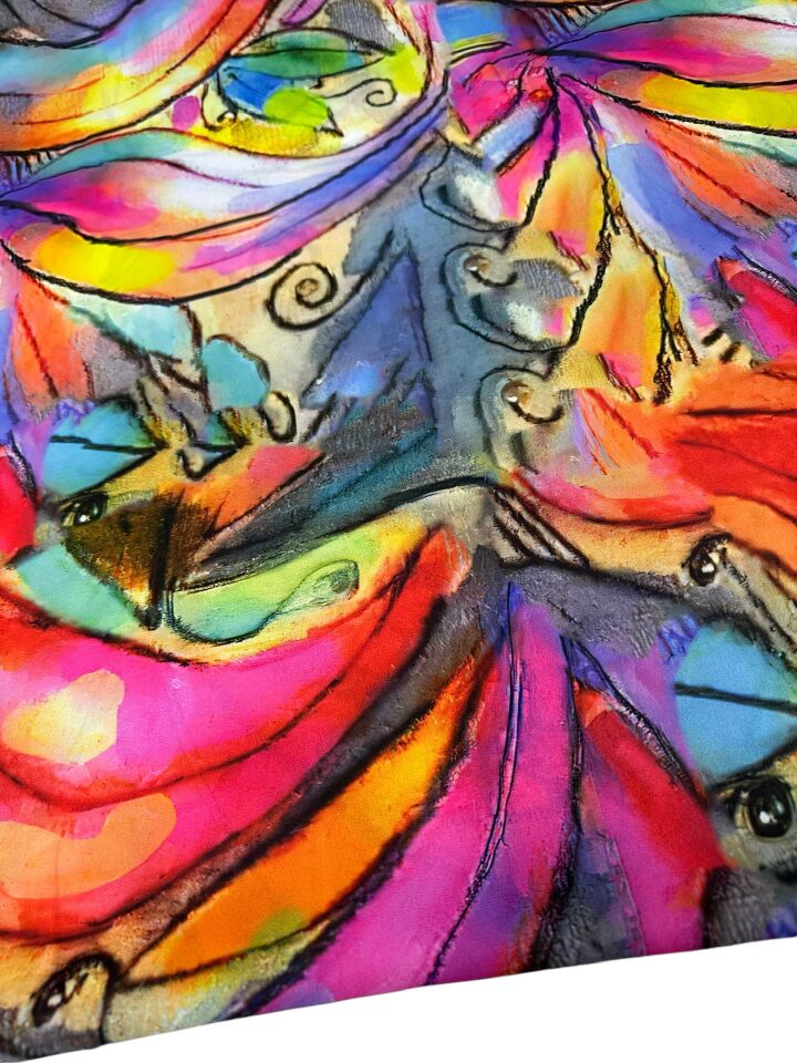 Renkli Desen Elbiselik Gömleklik Krep Kumaş