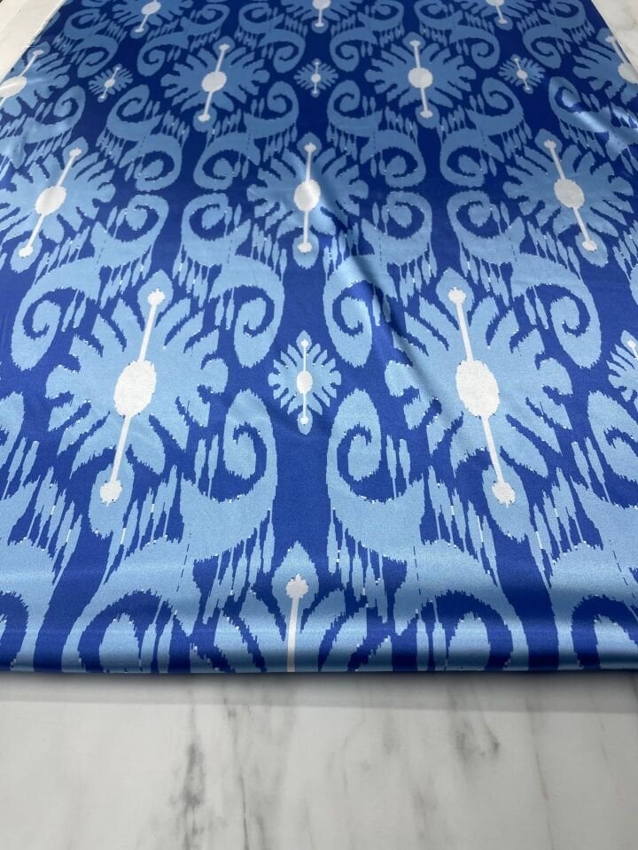 Mavi Tanji Desen Elbiselik Gömleklik Tivil Saten Kumaş
