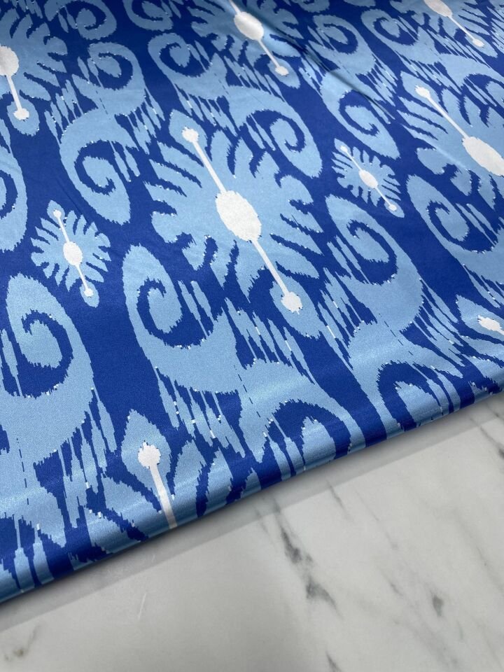 Mavi Tanji Desen Elbiselik Gömleklik Tivil Saten Kumaş