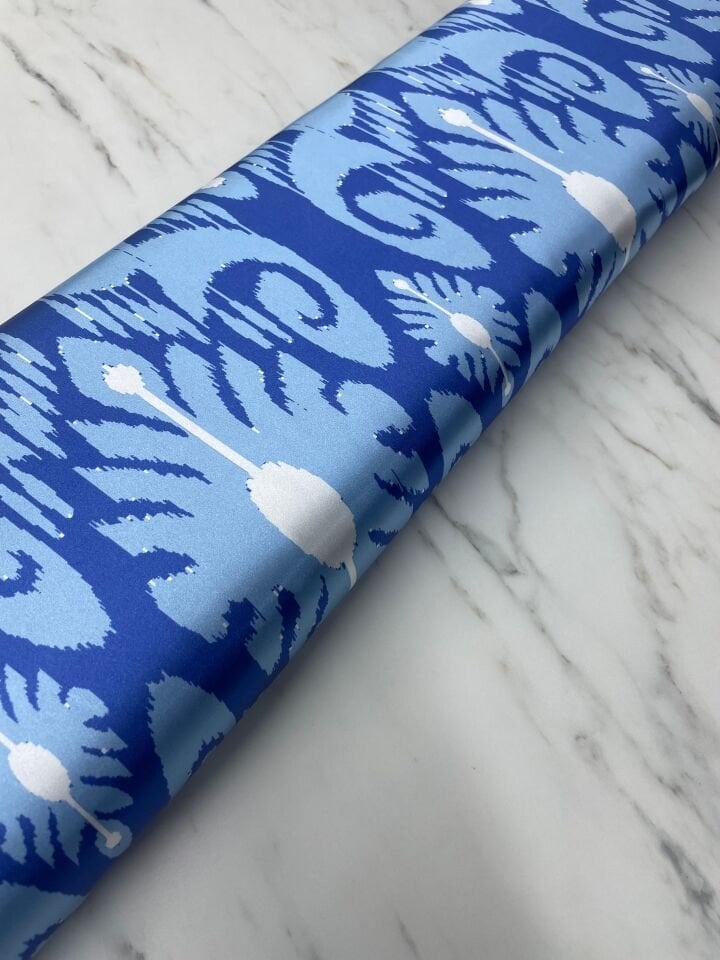 Mavi Tanji Desen Elbiselik Gömleklik Tivil Saten Kumaş