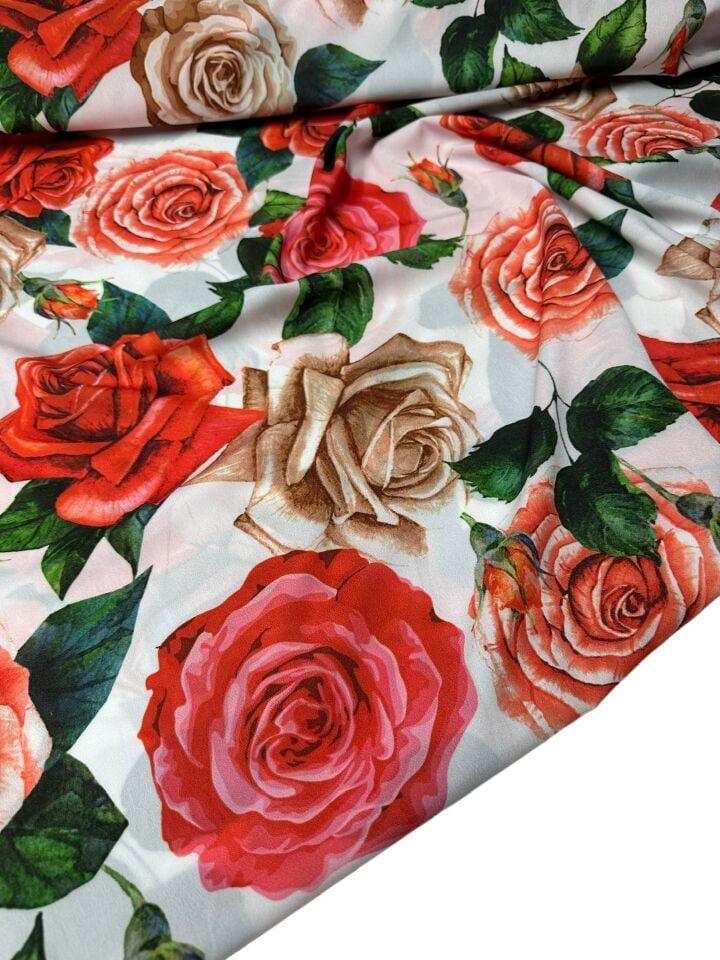 Gül Desen Elbiselik Gömleklik Krep Kumaş