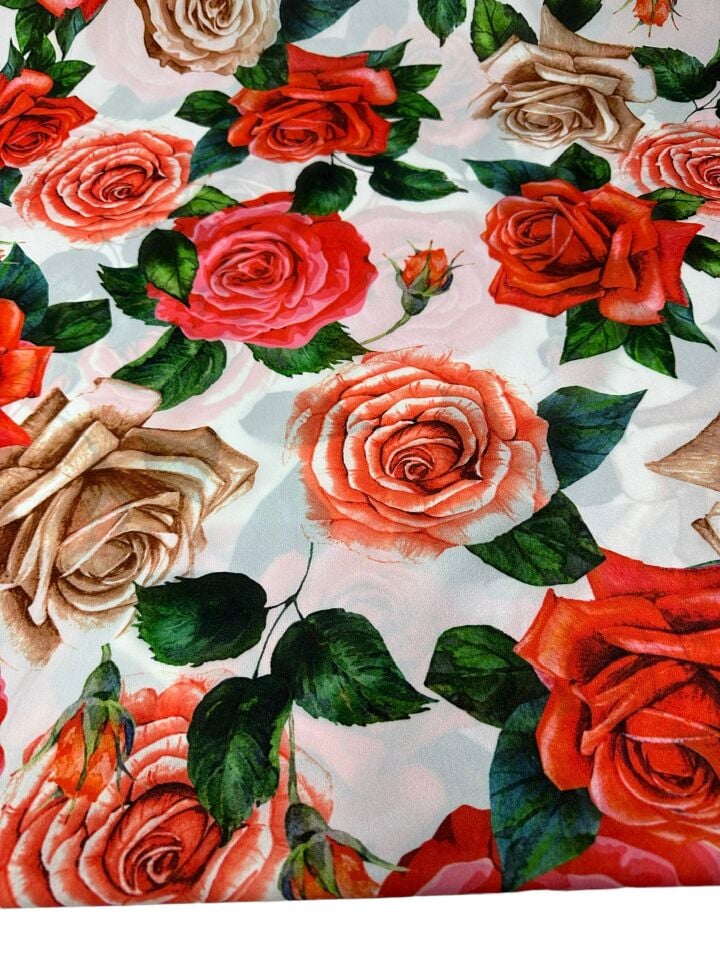 Gül Desen Elbiselik Gömleklik Krep Kumaş