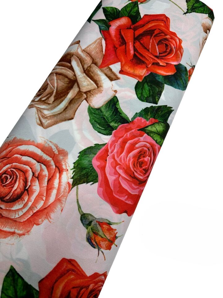 Gül Desen Elbiselik Gömleklik Krep Kumaş