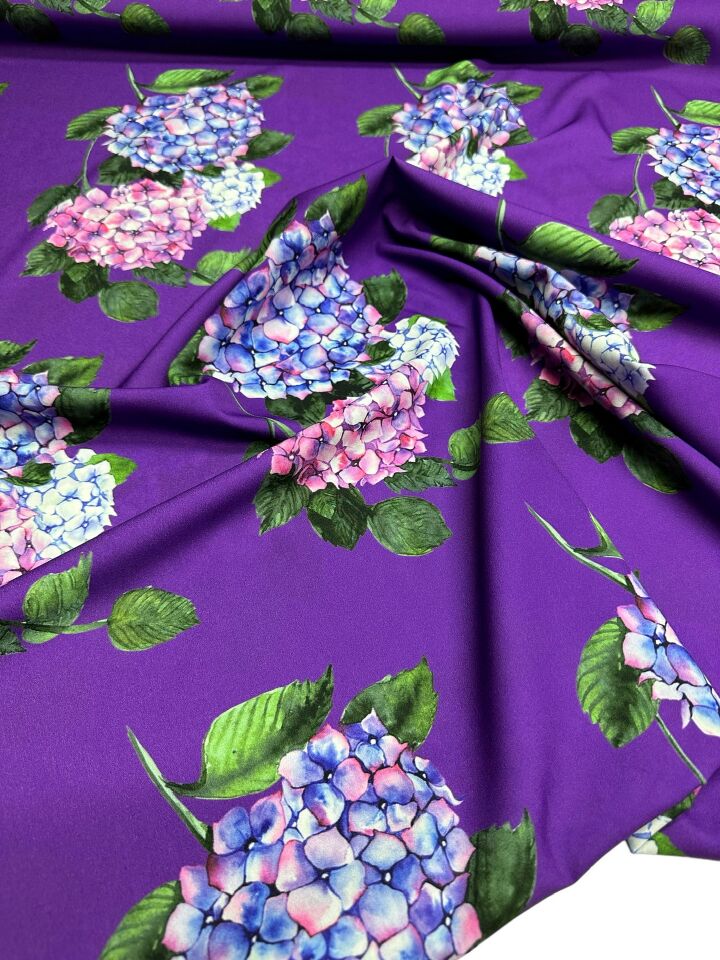 Mor Çiçek Desen Elbiselik Gömleklik Krep Kumaş