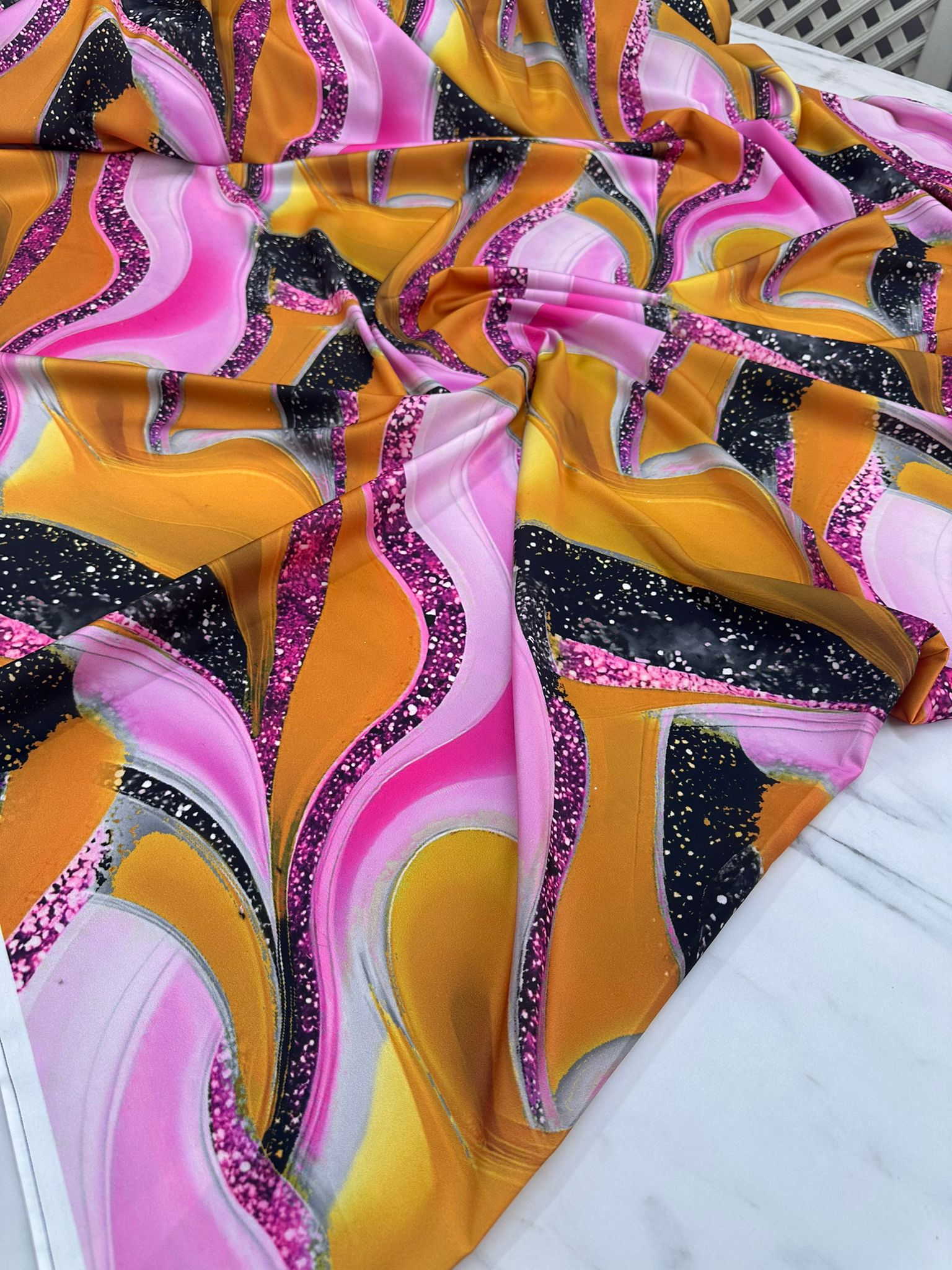 Pırlanta Desen Dijital Baskı İpek Saten Kumaş