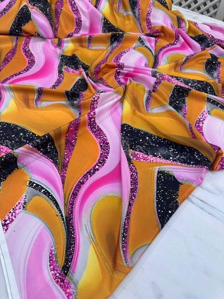 Pırlanta Desen Dijital Baskı İpek Saten Kumaş