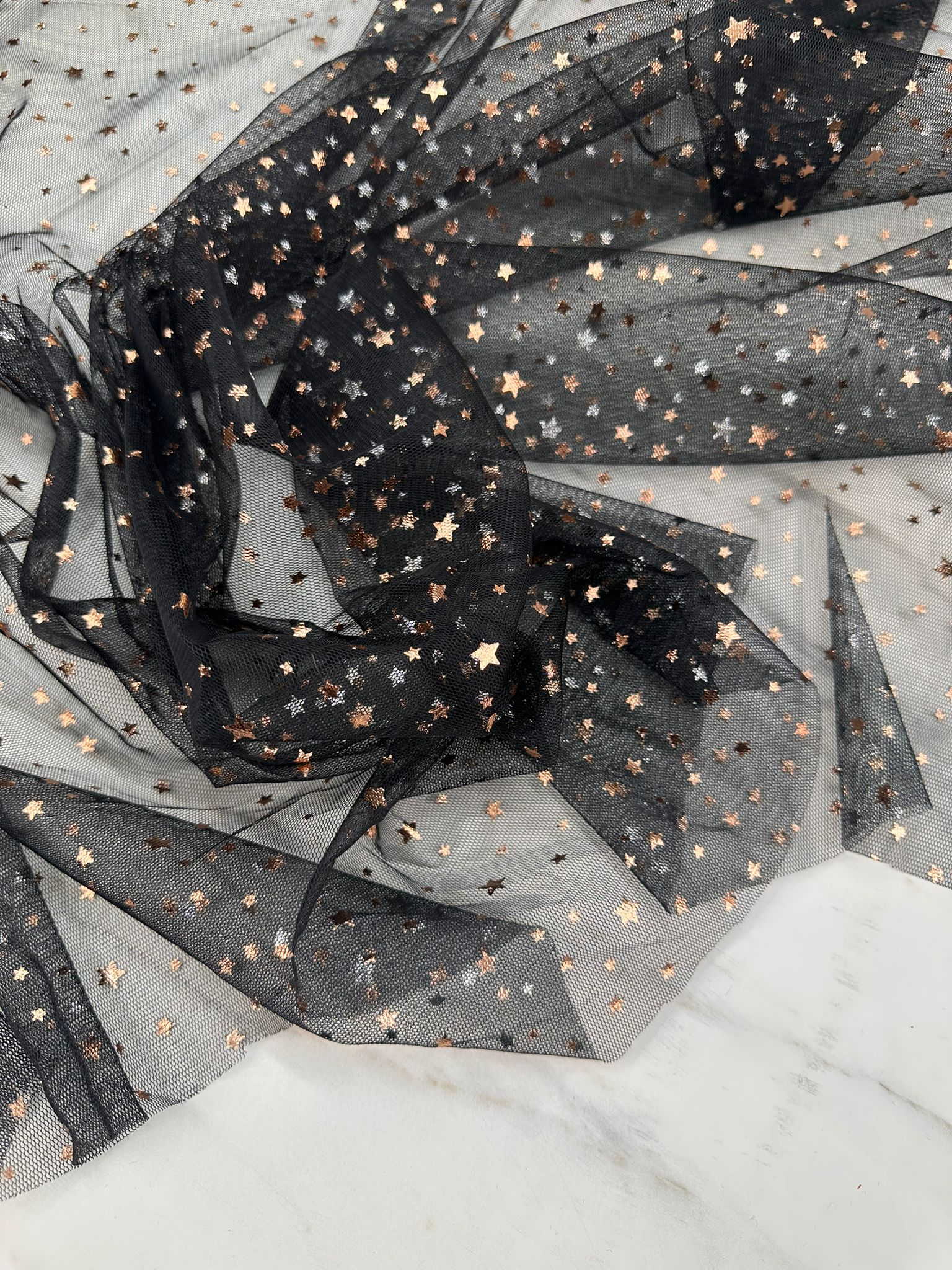 Yıldız Desen Bakır Renk Tül Kumaş