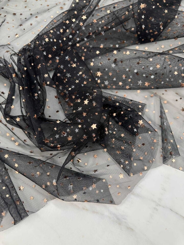 Yıldız Desen Bakır Renk Tül Kumaş