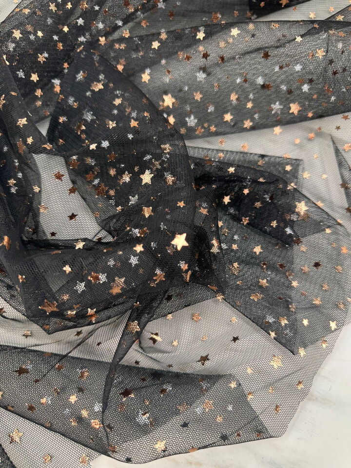 Yıldız Desen Bakır Renk Tül Kumaş