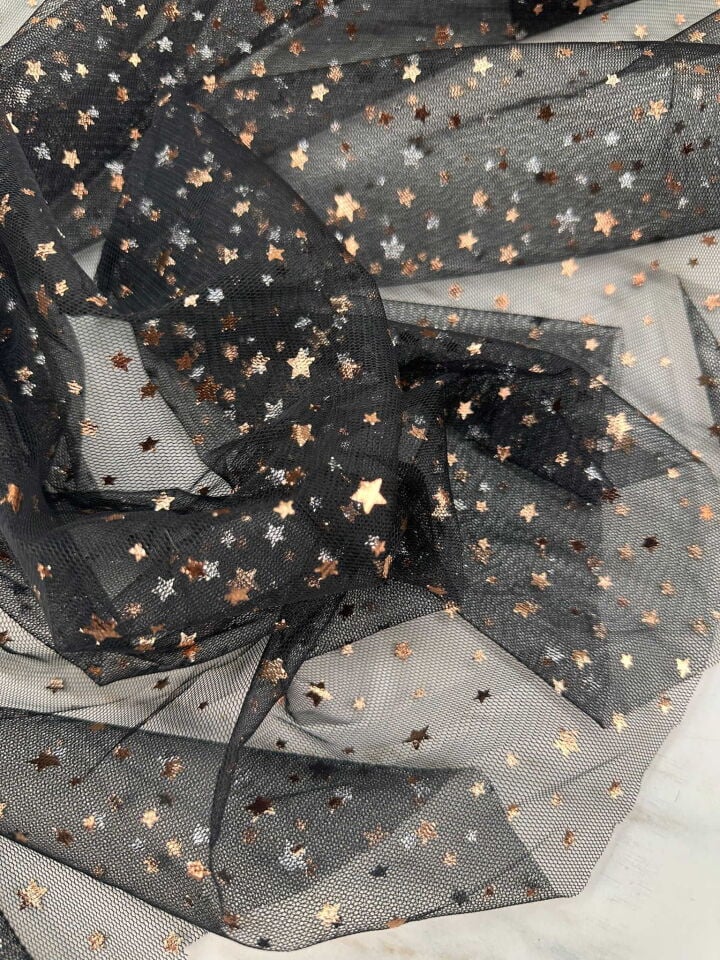 Yıldız Desen Bakır Renk Tül Kumaş