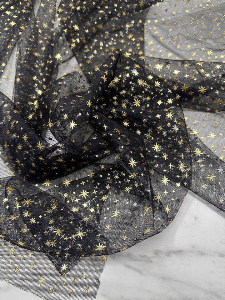Yıldız Desen Bakır Renk Tül Kumaş