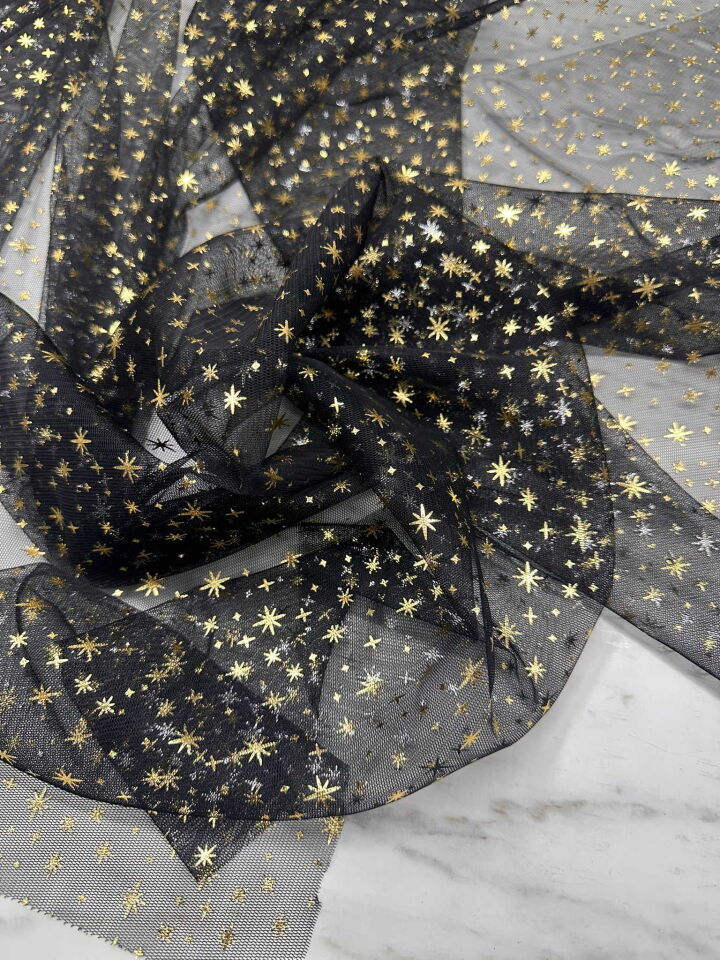 Yıldız Desen Bakır Renk Tül Kumaş