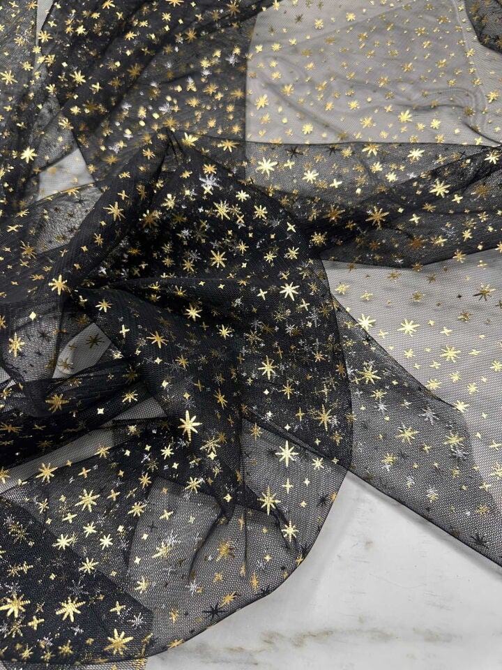 Yıldız Desen Altın Sarısı Tül Kumaş