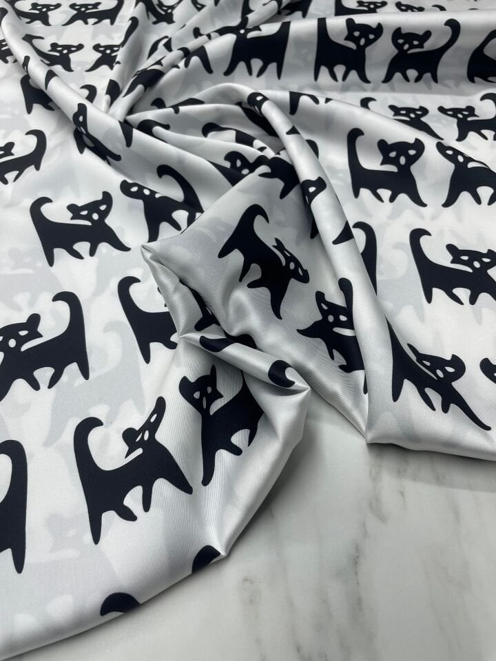 Kedi Desen Elbiselik Gömleklik Tivil Saten Kumaş