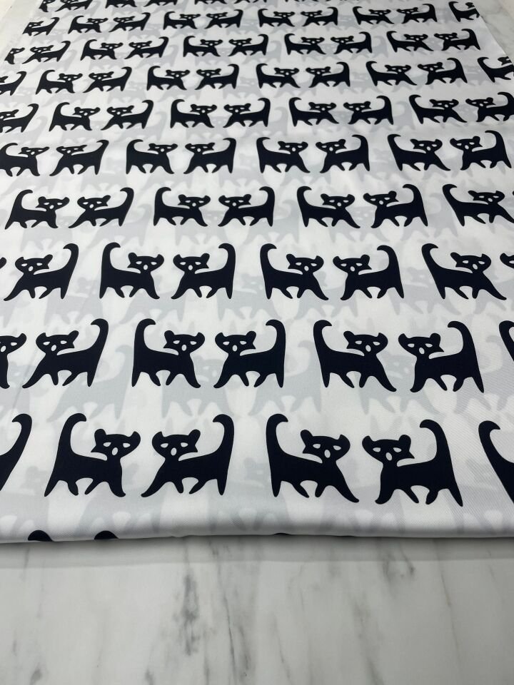 Kedi Desen Elbiselik Gömleklik Tivil Saten Kumaş