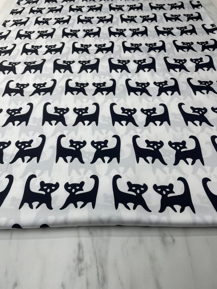 Kedi Desen Elbiselik Gömleklik Tivil Saten Kumaş