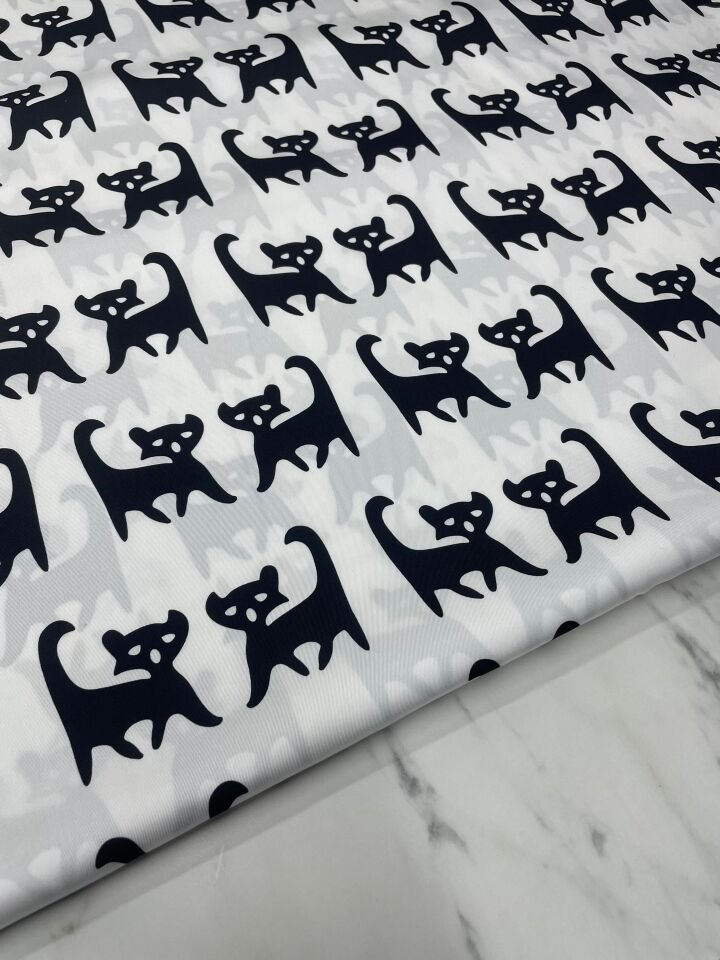 Kedi Desen Elbiselik Gömleklik Tivil Saten Kumaş