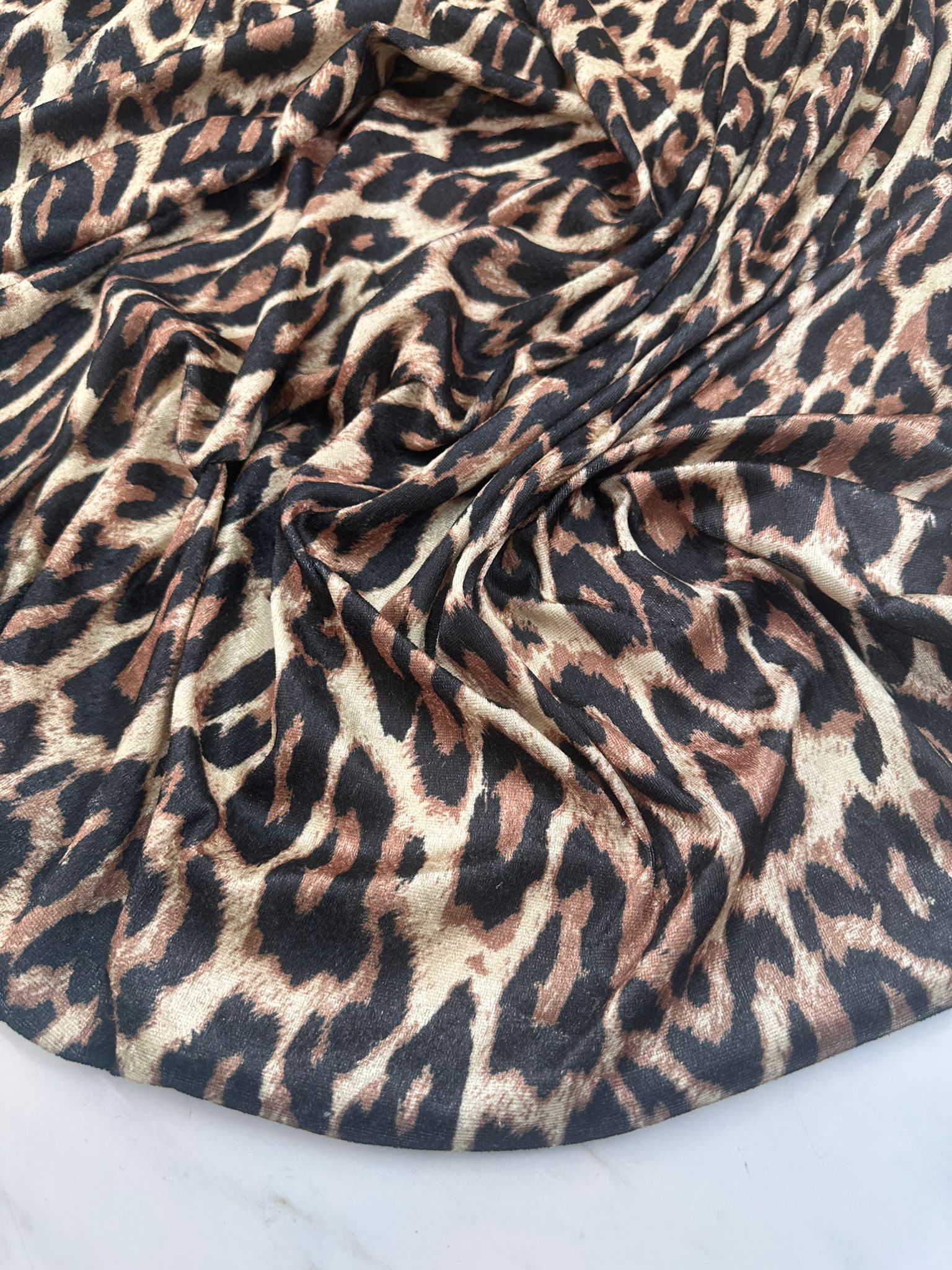 Leopar Desen İnci Kadife Likralı Yumuşak Dökümlü