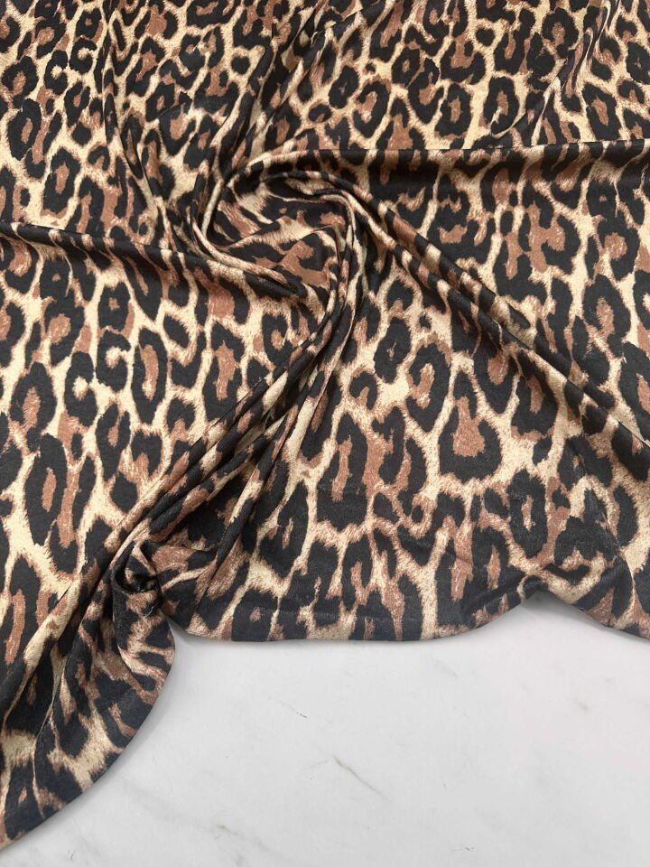 Leopar Desen İnci Kadife Likralı Yumuşak Dökümlü