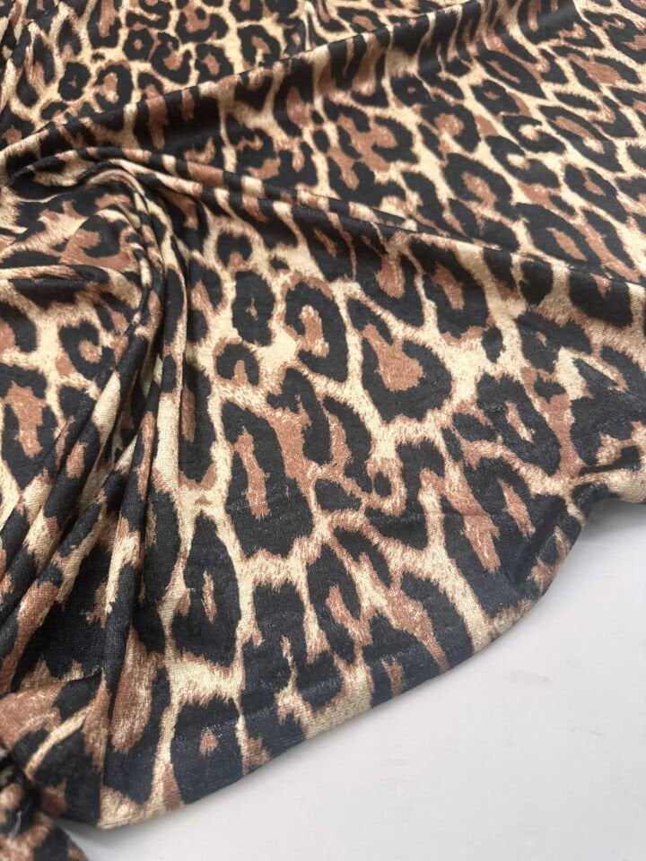 Leopar Desen İnci Kadife Likralı Yumuşak Dökümlü