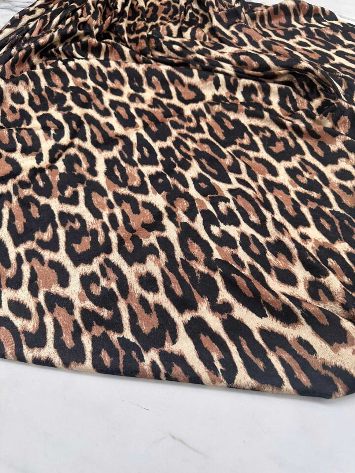 Leopar Desen İnci Kadife Likralı Yumuşak Dökümlü