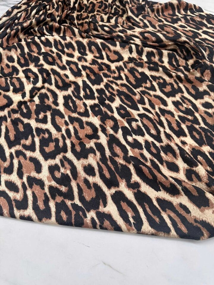 Leopar Desen İnci Kadife Likralı Yumuşak Dökümlü
