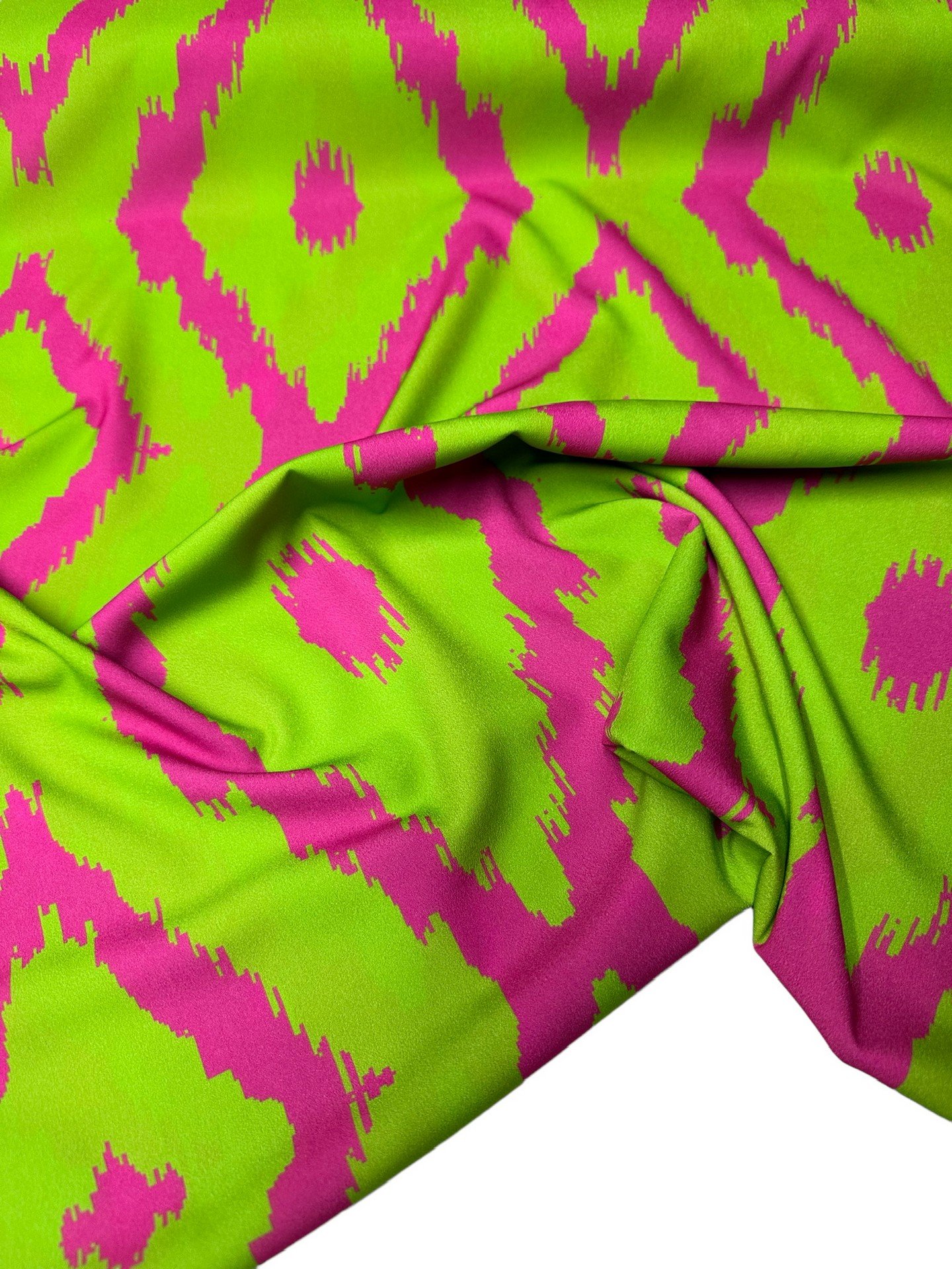 Yeşil İkat Desen Elbiselik Gömleklik Krep Kumaş