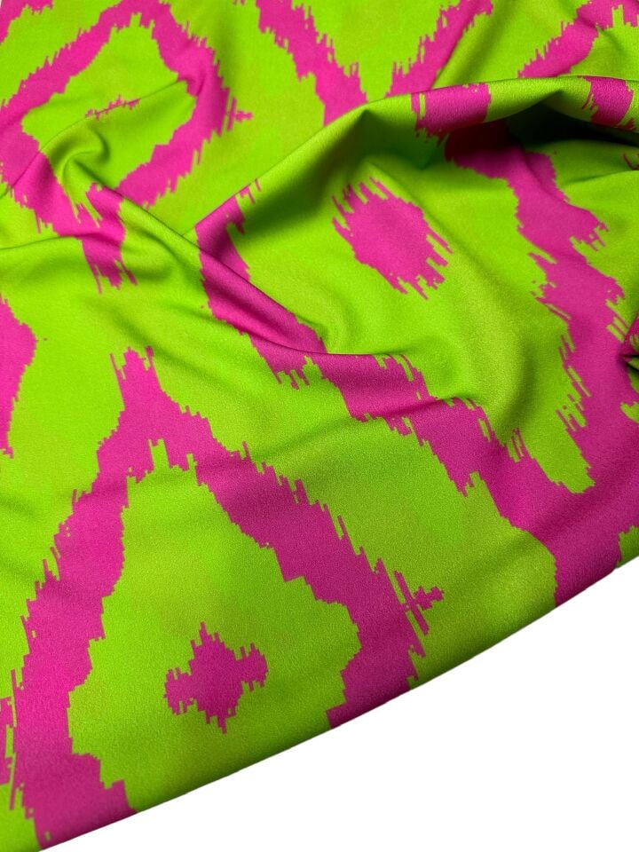 Yeşil İkat Desen Elbiselik Gömleklik Krep Kumaş