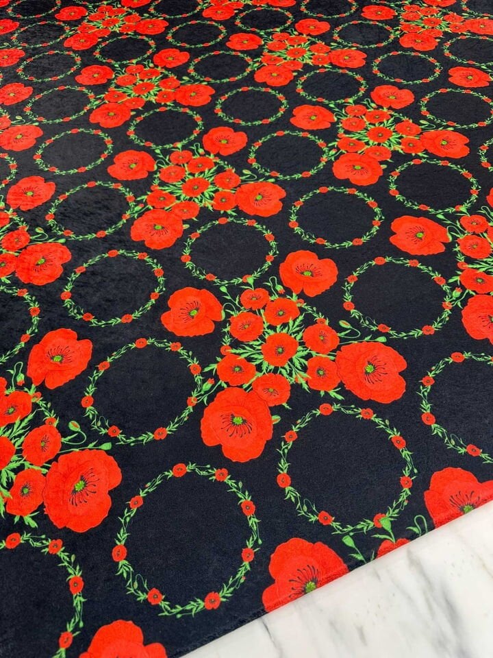 Kırmızı Gül Çiçei Desen İnci Kadife Yumuşak Dökümlü Likralı