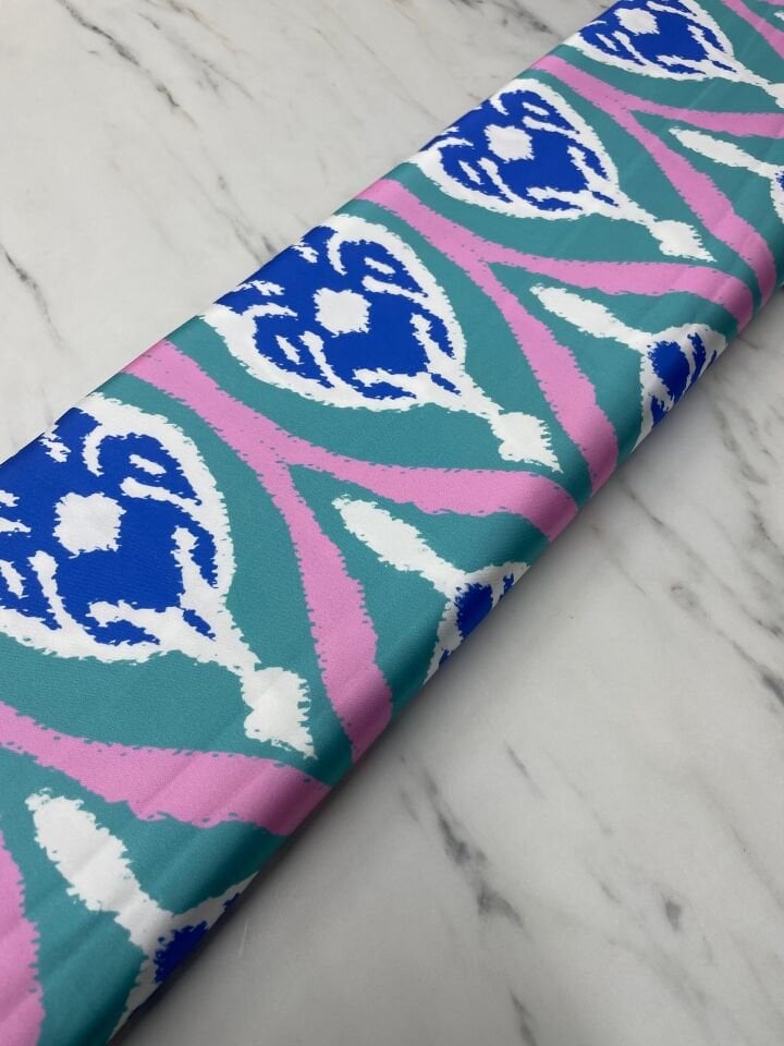 Mavi İkat Desen Elbiselik Gömleklik Tivil Saten Kumaş