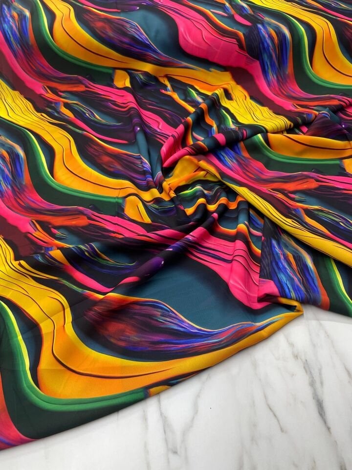 Renkli Dalga Desen Elbiselik Gömleklik Krep Kumaş