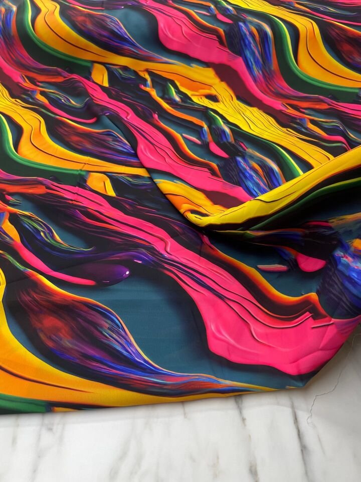 Renkli Dalga Desen Elbiselik Gömleklik Krep Kumaş