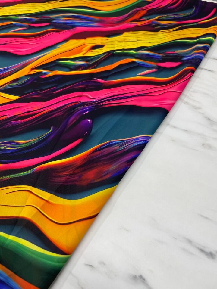 Renkli Dalga Desen Elbiselik Gömleklik Krep Kumaş