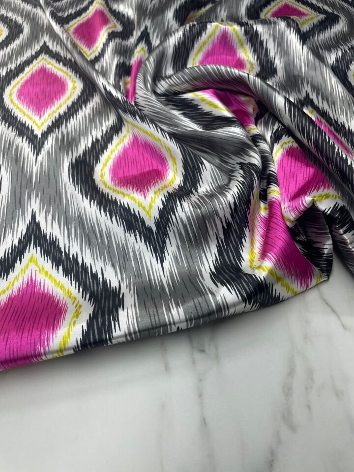 Gri Zeno Desen Elbiselik Gömleklik Tivil Saten Kumaş