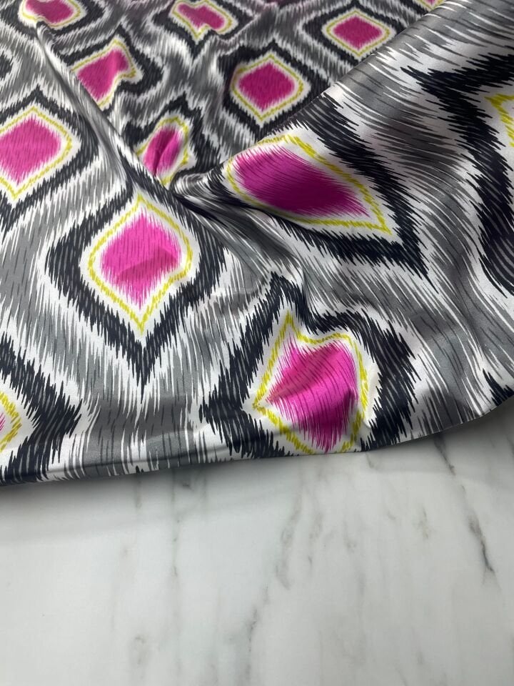 Gri Zeno Desen Elbiselik Gömleklik Tivil Saten Kumaş